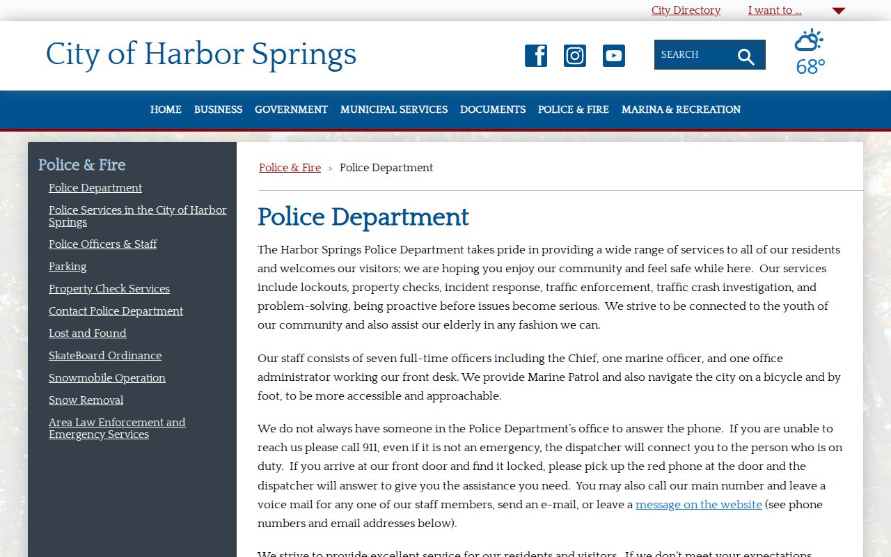 Official Harbor Springs Police Department webpage