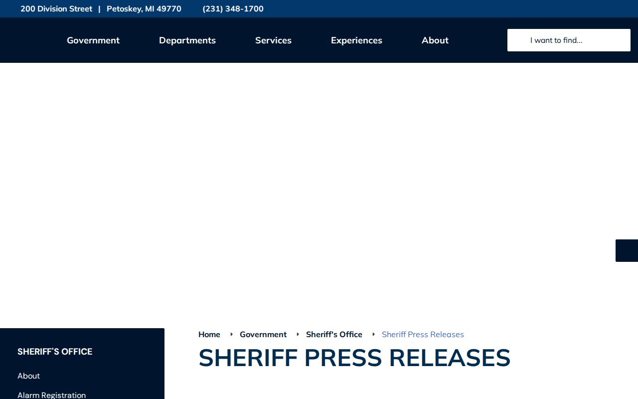 Emmet County Sheriff press-release archive used as a selective official source