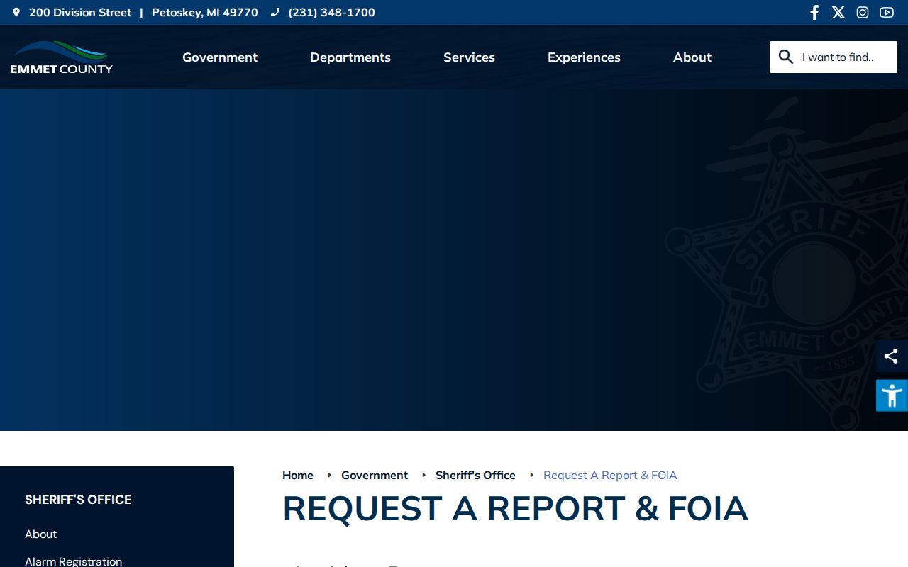Emmet County official Request a Report and FOIA webpage