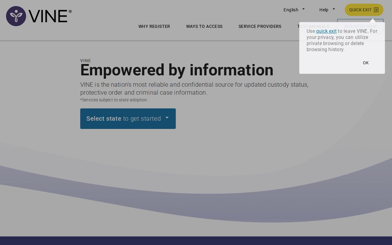 VINELink interface for searching custody status